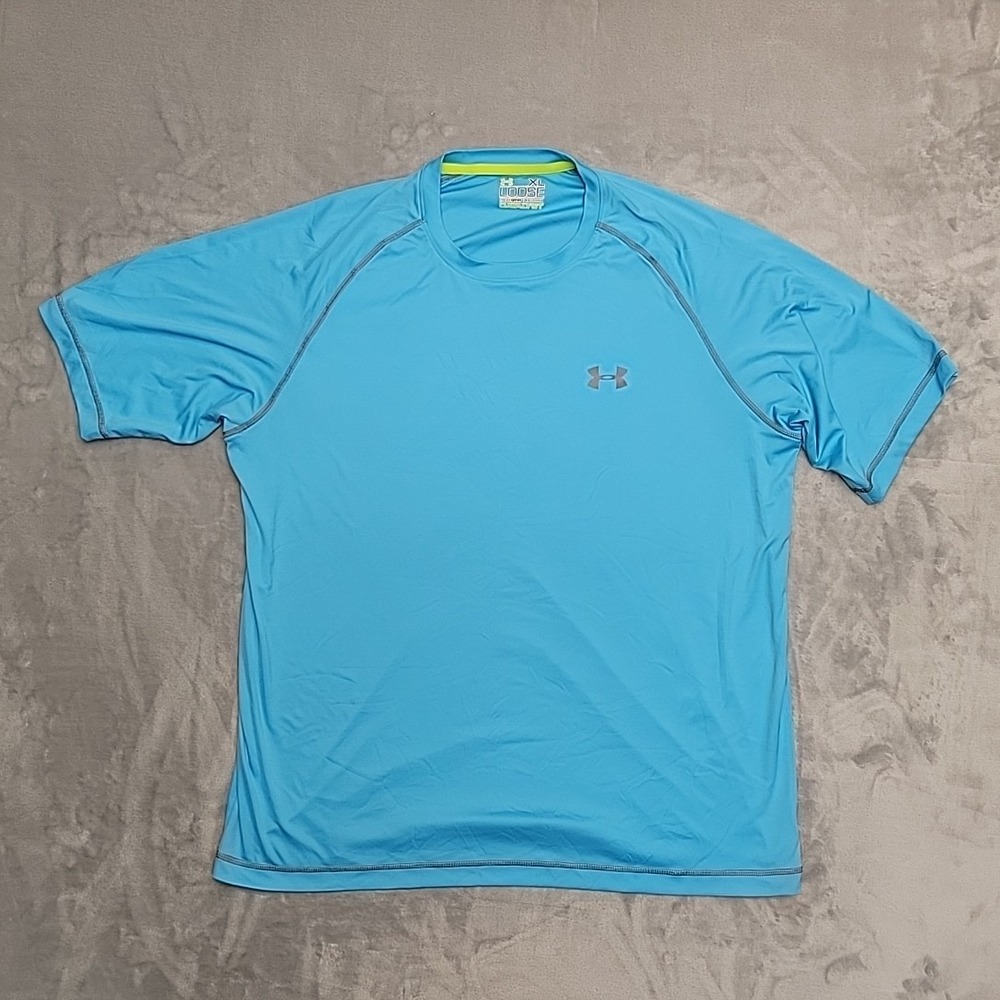 Under Armour Shirt Mens XL Blue Catalyst Heatgear Loose Fit Short Sleeve Active